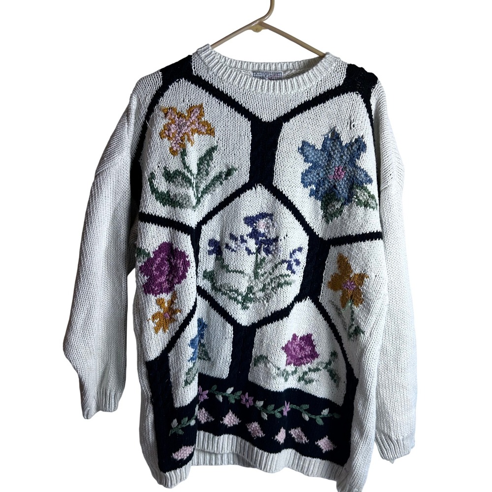 A Little Extra Spice Cottage Core Floral Sweater 18W Embroidered Knit Womens